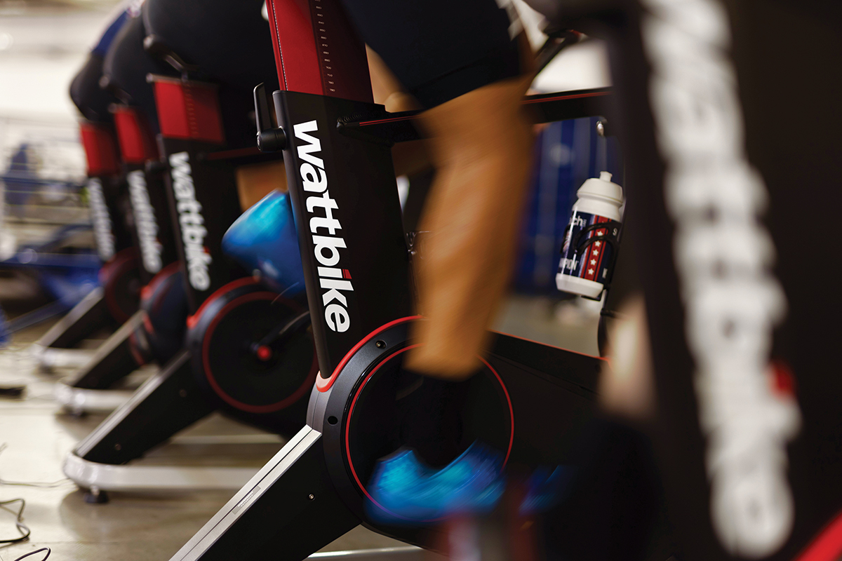 Team USA trains on a line of Wattbikes